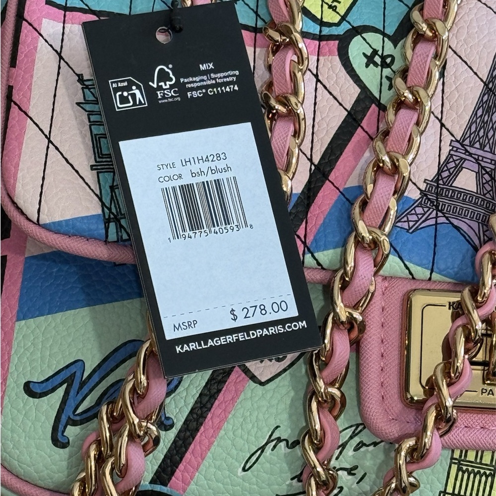 Karl Lagerfeld Pastel Multi-Color Quilted Shoulder Bag with Gold Chain - Picture 3 of 6